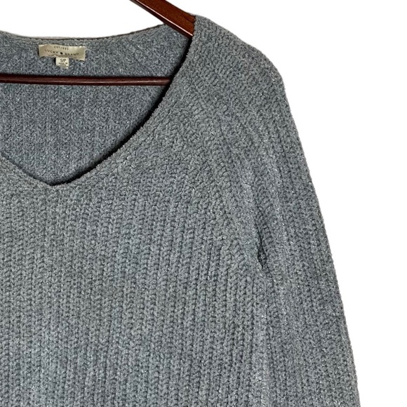Lucky Brand Chenille V Neck Chunky Knit Raglan Long Sleeve Sweater Blue Small S - Picture 6 of 14